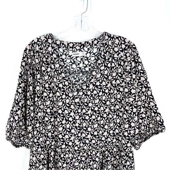 Sonoma Womens PETITE PXXL Black White Floral Button Front Linen Blend Midi Dress - Picture 4 of 11